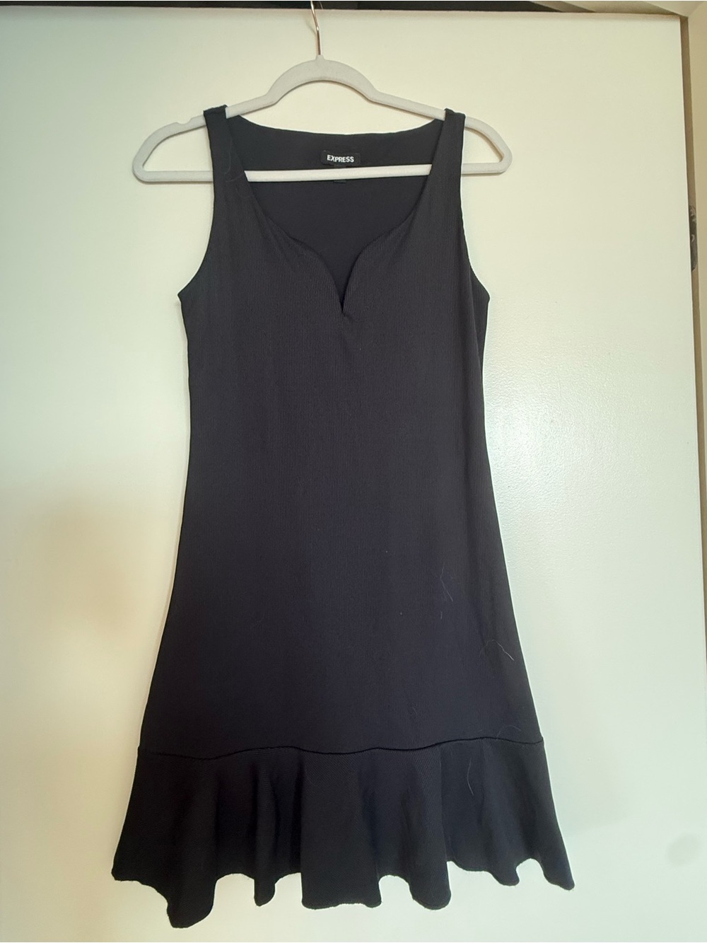 Express Black Sleeveless Mini Dress with Flounce Hem
